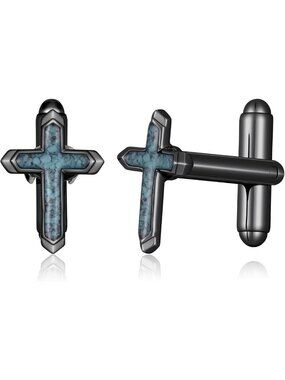 Sterling Silver Turquoise Cross Cufflinks for Men | Religious Jewelry Gifts